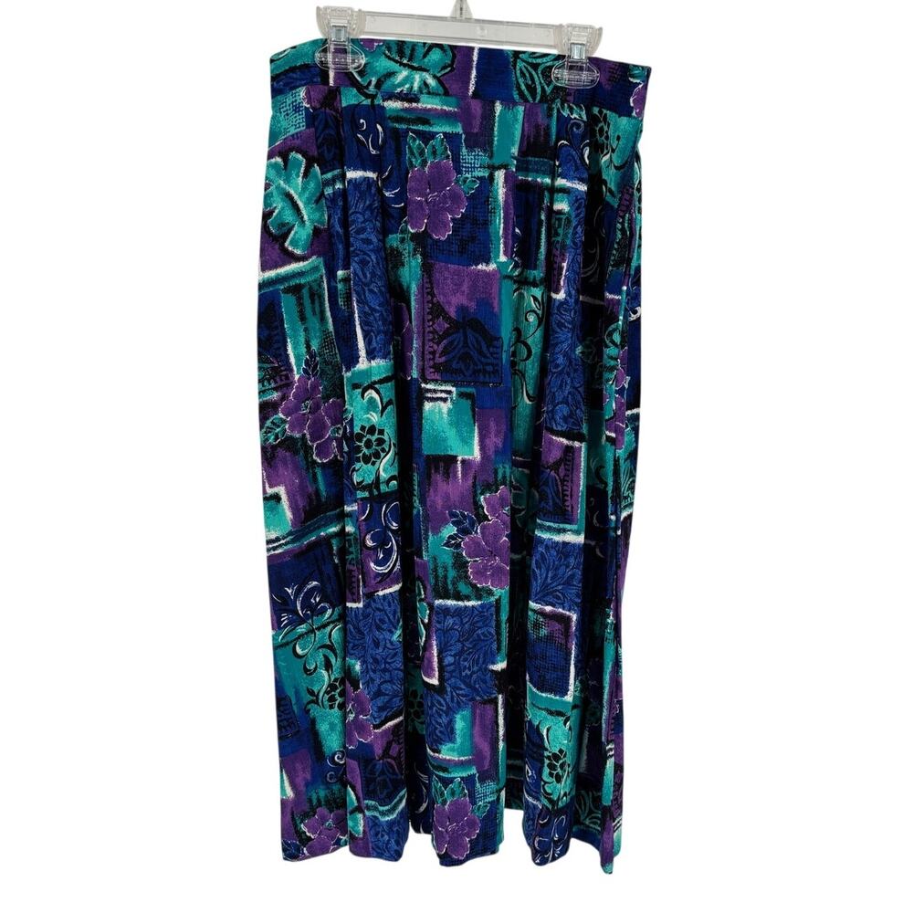 Vintage Jessica Scott Blue Purple Floral Midi Skirt Womens MED Cottagecore USA